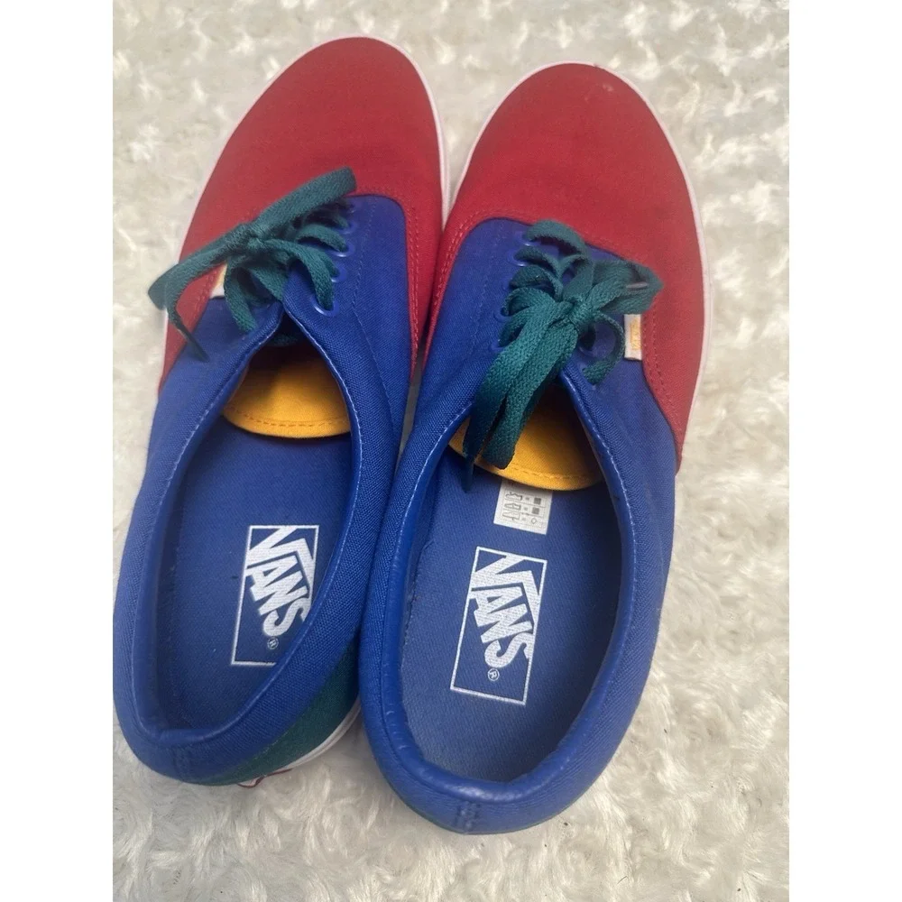 VANS Men's Low Top Lace-Up Sneakers Colorblock Red/Blue/Green Rubber Sole